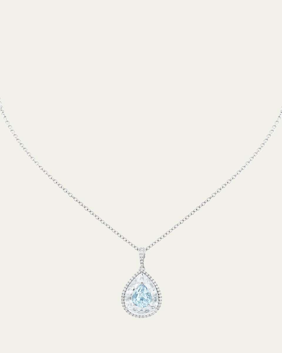 White Gold Inlay Shine Pendant with Aquamarine and Crystal